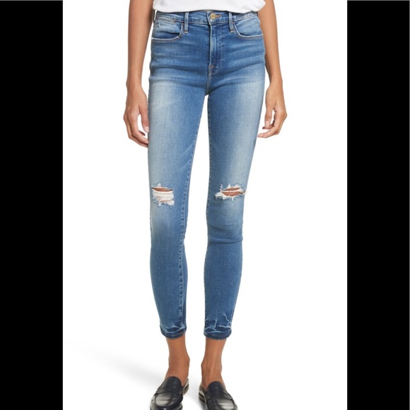 frame le high ankle skinny jeans